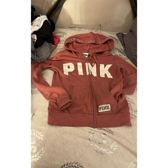 VS PINK Rose bling full zip hooded sweat - Picture 1 of 4